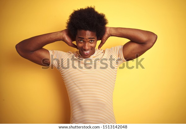 American Man Afro Hair Wearing Striped Stock Photo Edit Now