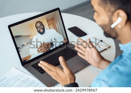 Similar – Image, Stock Photo Man speaking over the retro telephone