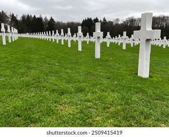 American Military Cemetery: White Crosses on a Green Meadow - Powered by Shutterstock