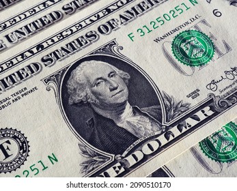 American Money Close-up. 1 US Dollar Bills With Textured Paper Surface. Economy And Business Of The USA. Federal Reserve Note. Macro