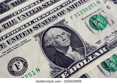 American Money Close-up. 1 US Dollar Bills With Textured Paper Surface. Economy And Business Of The USA. Federal Reserve Note. Macro