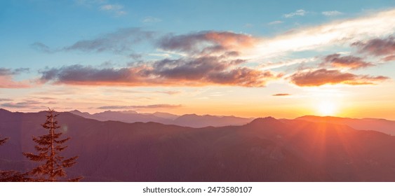 American Mountain Nature Landscape Covered in Snow. Colorful Sunset. - Powered by Shutterstock