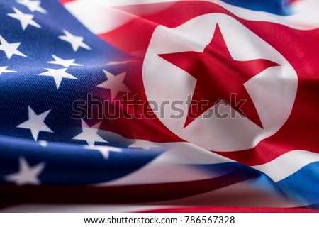 American and north korea flag.