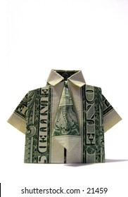 American one dollar bill folded origami style into a t-shirt