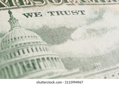 American Paper Money Background. Fragment Of Reverse Of $50 Bill Showing The Capitol. US Banknote Closeup. Backdrop About Public National Debt And The USA Dollar. Bonds And Treasurys. Macro