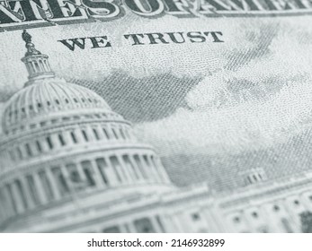 American Paper Money Background. Fragment Of Reverse Of $50 Bill Showing The Capitol. US Banknote Closeup. Black And White Backdrop. Public National Debt And The USA Dollar. Bonds And Treasurys. Macro