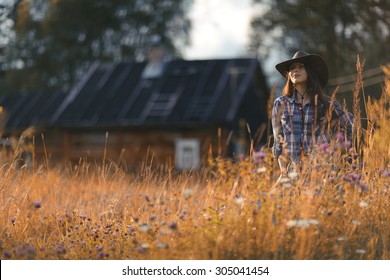 American Portrait Of A Young Woman Farmer Indian Summer