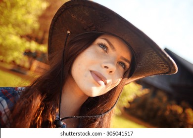 American Portrait Of A Young Woman Farmer Indian Summer