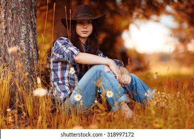 American Portrait Of A Young Woman Farmer Indian Summer