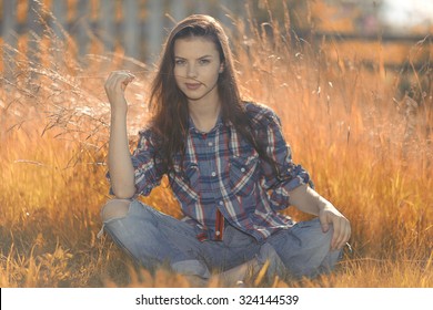 American Portrait Of A Young Woman Farmer Indian Summer