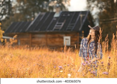 American Portrait Of A Young Woman Farmer Indian Summer