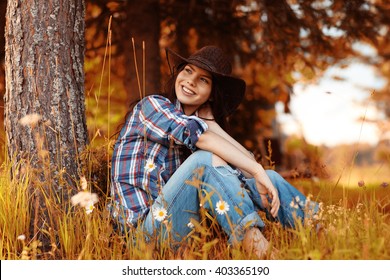 American Portrait Of A Young Woman Farmer Indian Summer