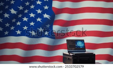 American programmer combating enemy bot accounts on social media with AI technology. Technician working for USA CIA agency building artificial intelligence algorithms to detect fake news, camera B