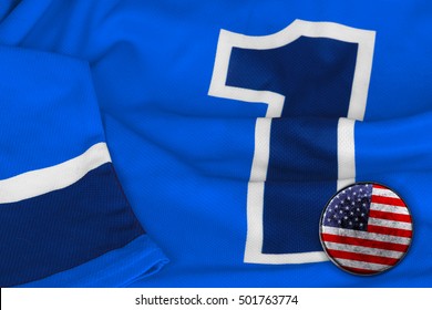 American Puck And A Hockey Jersey With The Number One. Texture, Background