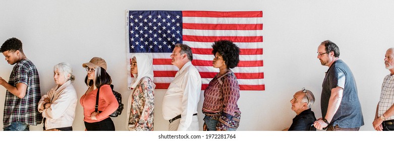 American Queuing At A Polling Place