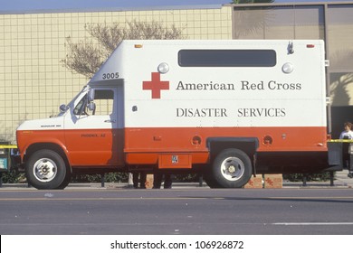 An American Red Cross Disaster Service Vehicle In Los Angeles After The 1994 Earthquake