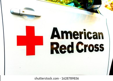 American Red Cross Sign On The Side Of White Emergency And Relief Vehicle - San Jose, California, USA - 2019