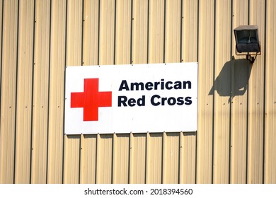 American Red Cross Sign On Facade Of Is A Non-profit Humanitarian Organization Building - San Francisco, California, USA - 2021