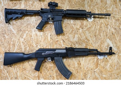 American Rifle M4a1 And Soviet Ak 47.