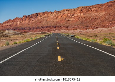 American Roadtrip. Empty Scenic Highway In Arizona, USA