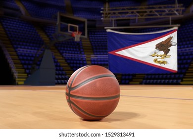 American Samoa flag and basketball on Court Floor - Powered by Shutterstock