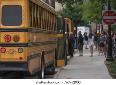 American School Bus  And Do Not Enter Sigh.