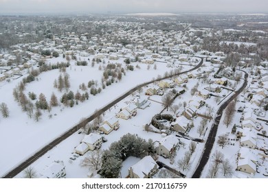 American Small Town Hometown Of Aerial View After Severe Winter Snowfall In Pennsylvania US