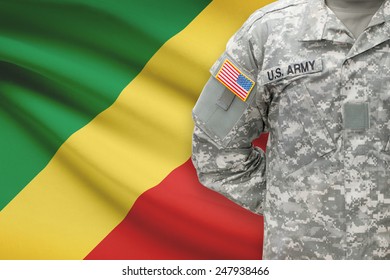 American Soldier With Flag On Background - Republic Of The Congo - Congo-Brazzaville