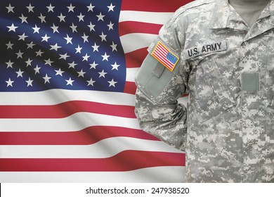 American soldier with flag on background - United States