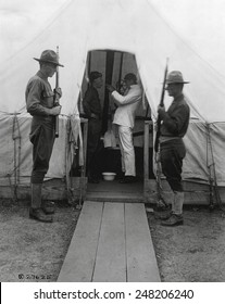 American Soldier Gets Throat Sprayed To Prevent Influenza. Dec. 1918. Medical Tent At Love Field, Dallas, Texas, During The 1918-19 'Spanish' Influenza Pandemic.