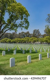 American Soldier Graves In Los Angeles National Cemetery In California.