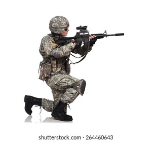 American Soldier Kneeling With Rifle