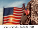 American Soldier veterans Day on usa flag