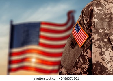 American Soldier veterans Day on usa flag