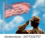American Soldiers Saluting United States Flag.