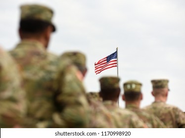 American Soldiers and US Flag. US troops