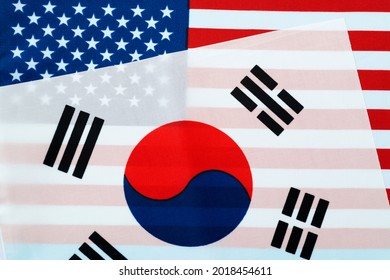 American And South Korean National Flags Together.