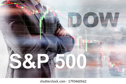 American stock market. Sp500 and Dow Jones. Financial Trading Business concept.