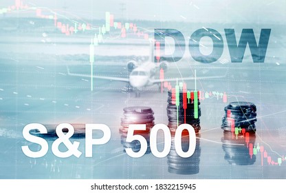 American stock market. Sp500 and Dow Jones. Financial Trading Business concept