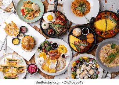 American style, brunch, tomato, omelette, cheese, handmade, sandwich, shrimp burger, New York style, beef dish, pollack, oil, pasta, pollack, cream, pasta, very slow risotto, rosé, food, meal, - Powered by Shutterstock