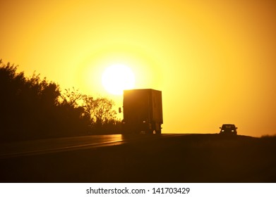 American Sunset Highway Truck On Highway Stock Photo 141703429 ...