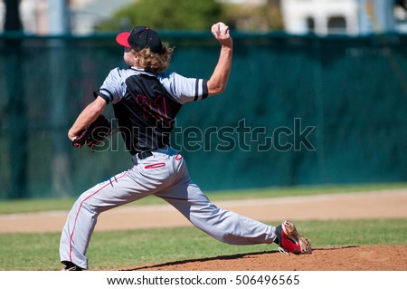 American teenage high school pitcher on the mound during a game.