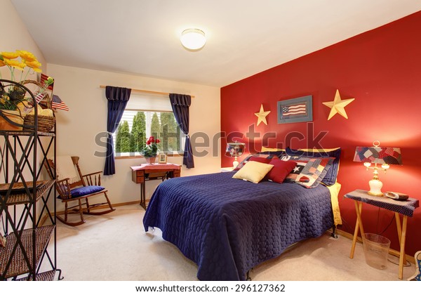 American Themed Guest Bedroom Red White Stock Photo Edit