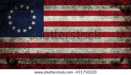American thirteen point historic flag often named the Betsy Ross flag, this version features dark grungy textures.