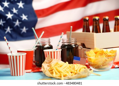 American traditional food on national flag background - Powered by Shutterstock