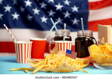 American traditional food on national flag background - Powered by Shutterstock