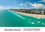 American travel destination. Southern seashore of Miami Beach city. South Beach high luxurious hotels and apartment buildings. Tourist infrastructure in southern Florida, USA