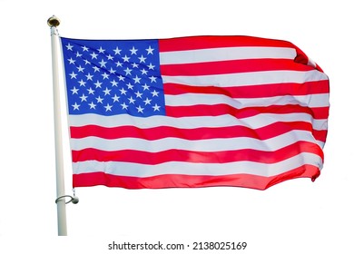 American US flag on a pole isolated on white background