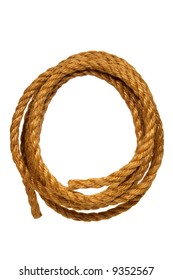 American West Rodeo Natural Fiber Ranching Rope Coiled In A Loop Isolated On White 
