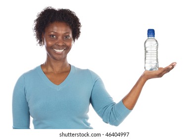 American woman with water?s bottle  isolated on a over white background